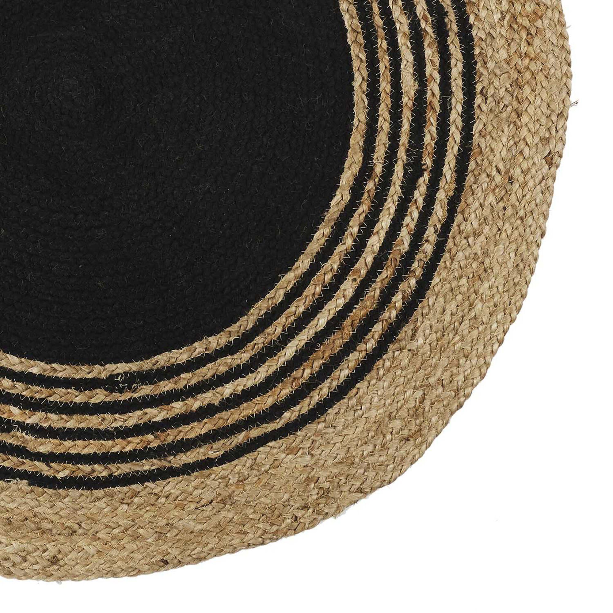 Tapis bicolore jute naturel et coton noir