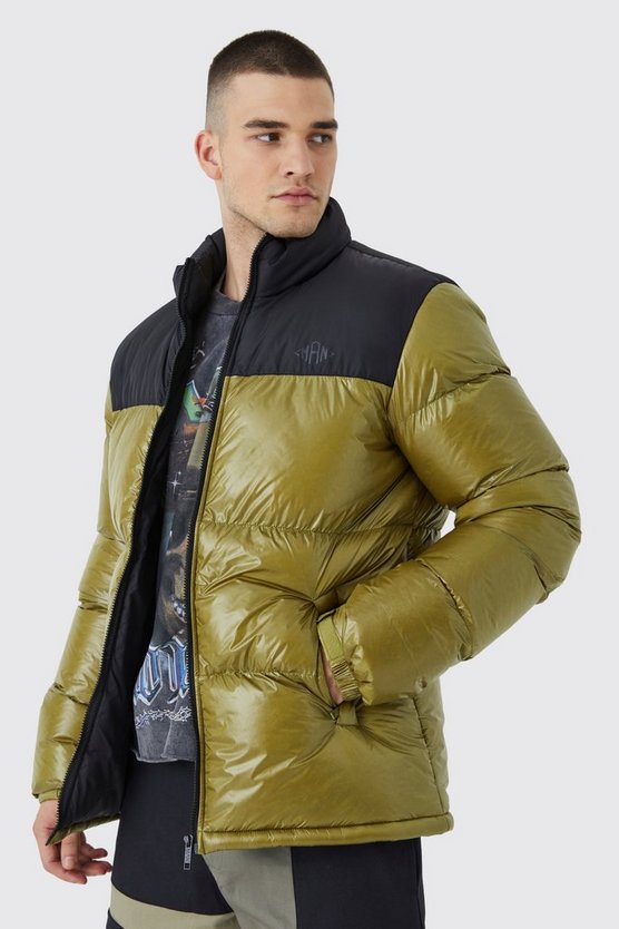 Tall Man hochglänzende Colorblock Steppjacke