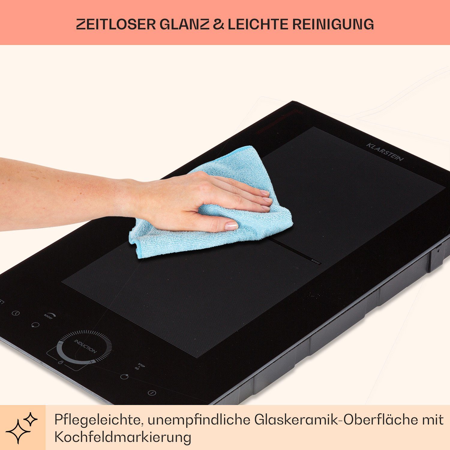 Klarstein Induktions-Kochfeld Delicatessa Slim Domino Induktionskochfeld 3500W Timer schwarz CP4-Delicatessa-Slim, Einbau Induktionsherd 2 Kochfelder Platten Elektro Einbaukochfeld
