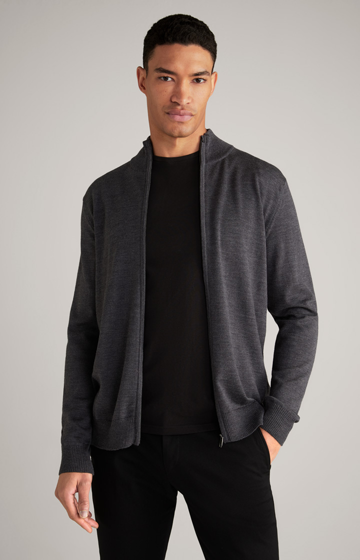 Merinowoll-Strickjacke Davis in Anthrazit