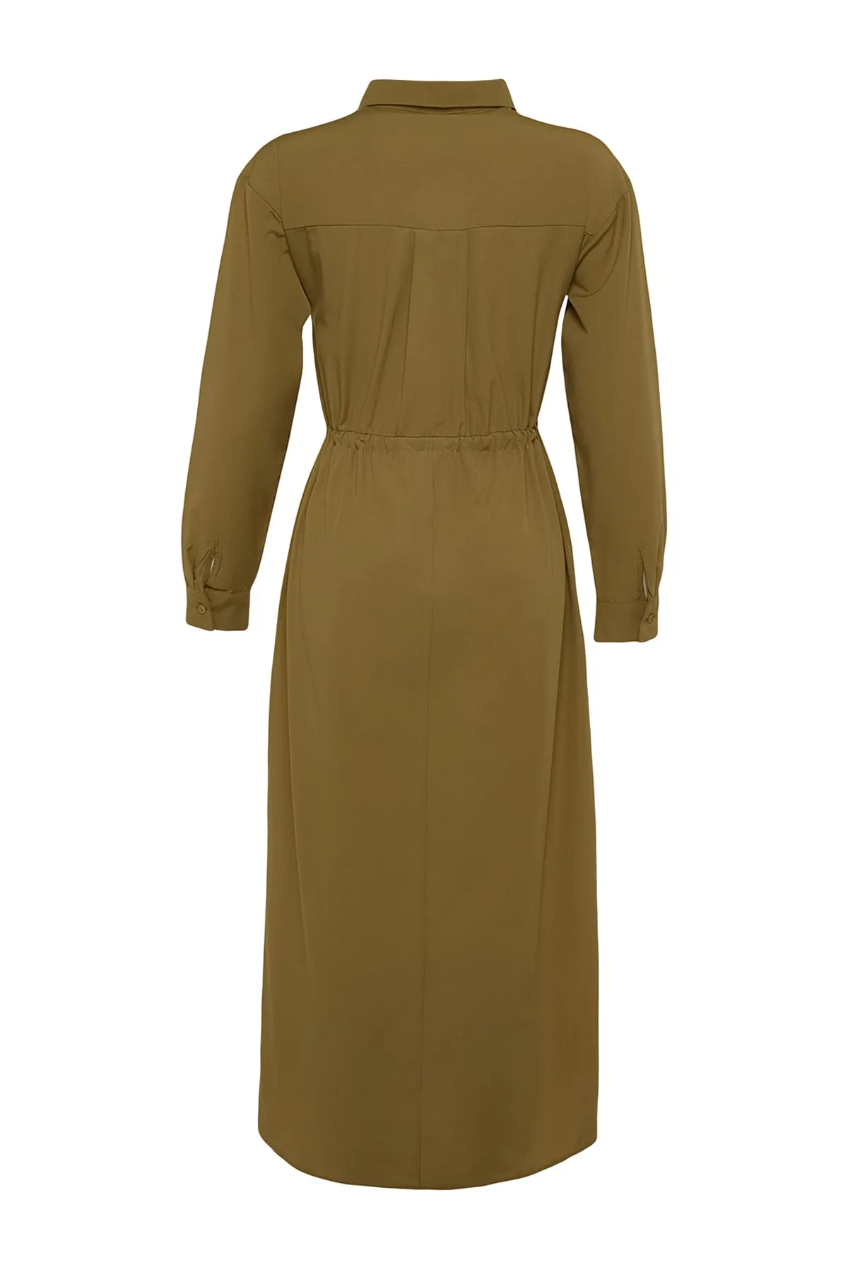 Trendyol Modest  Hellkhakifarbenes Kleid aus gewebter Baumwolle mit geraffter Taille TCTSS23EB00067