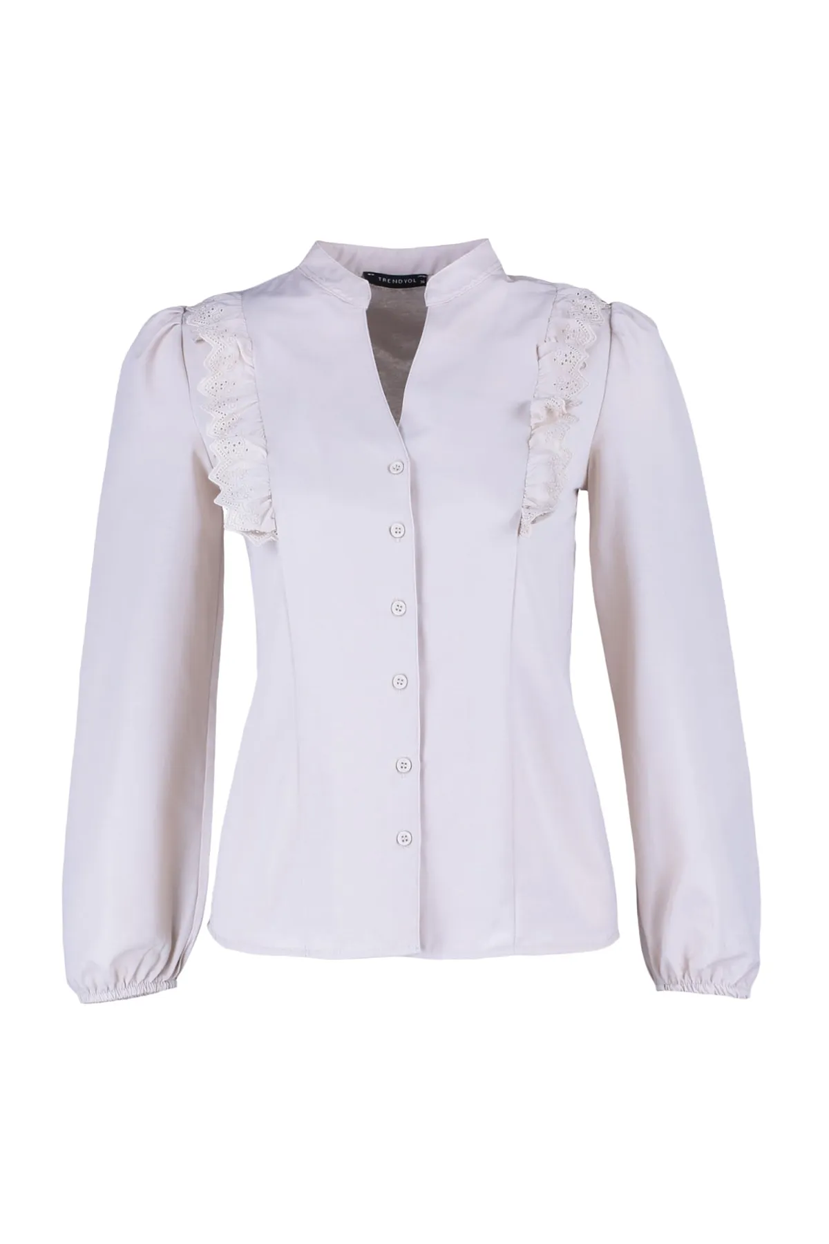 Trendyol Collection  Beiges Hemd aus gewebter Baumwolle mit Spitze TWOSS20GO0044