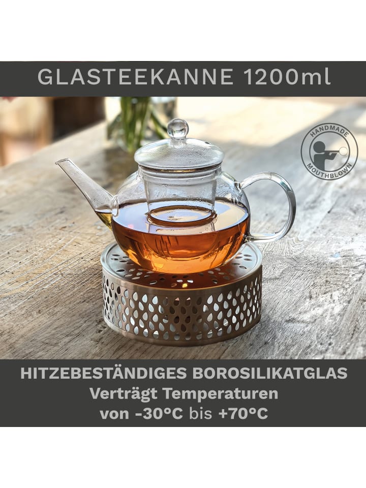 Creano Teekanne 1,2l bauchig   Edelstahl-Stövchen „Leaf silber“ im Set günstig kaufen onesize