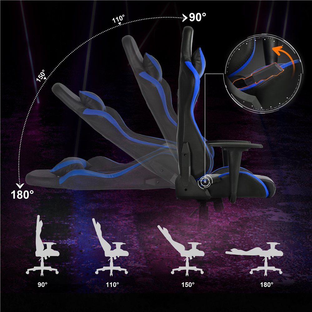 Yaheetech Gaming-Stuhl, Ergonomisches Design mit Kopfstütze und Lendenkissen