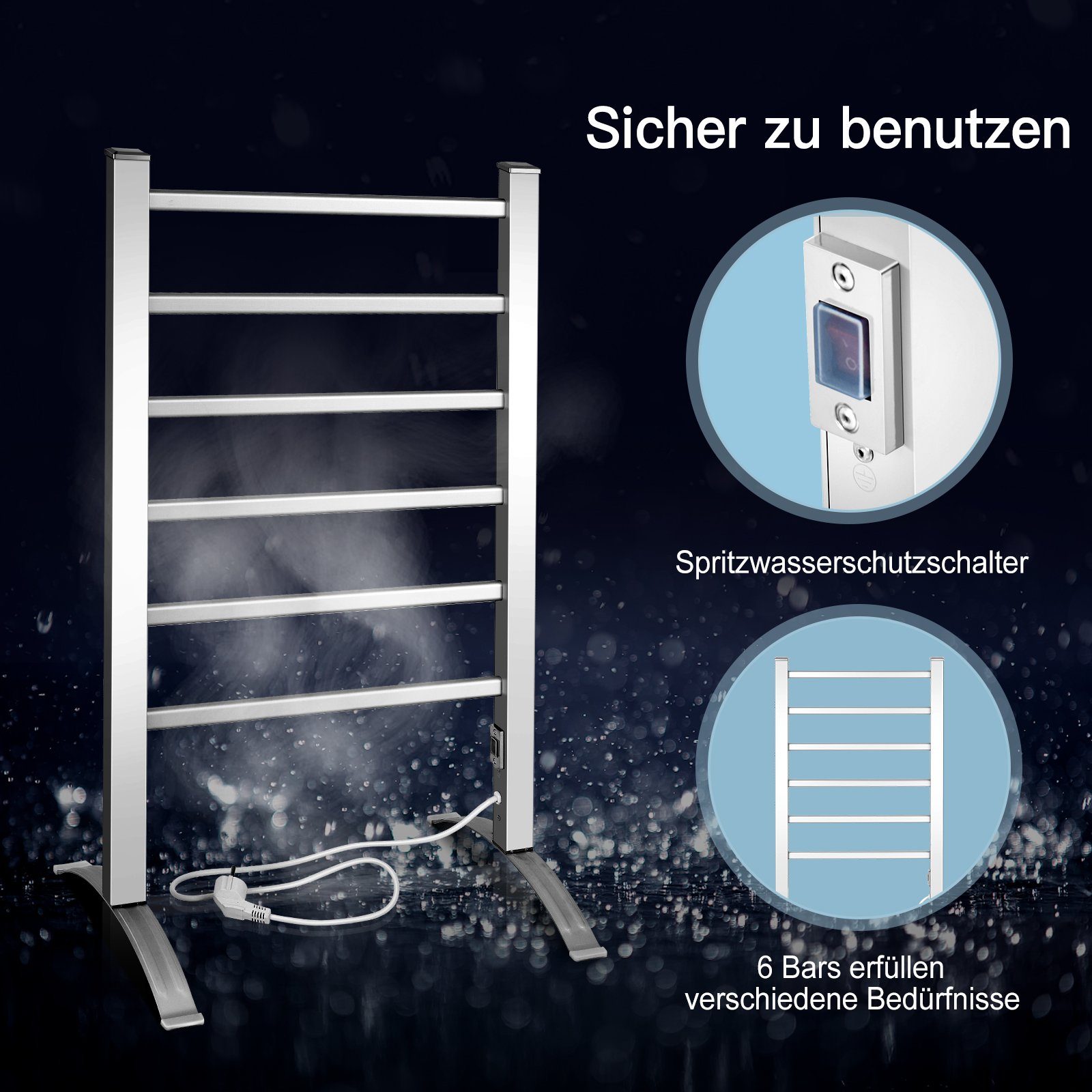 COSTWAY Heizkörper, 100W, mit 6 Stangen, freistehend & wandmontiert, 45℃-50℃
