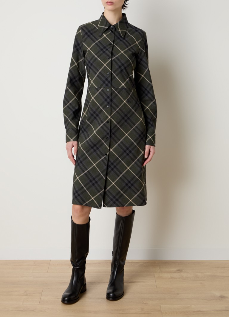 Vestido camisero corto de mezcla de lana a cuadros de Burberry