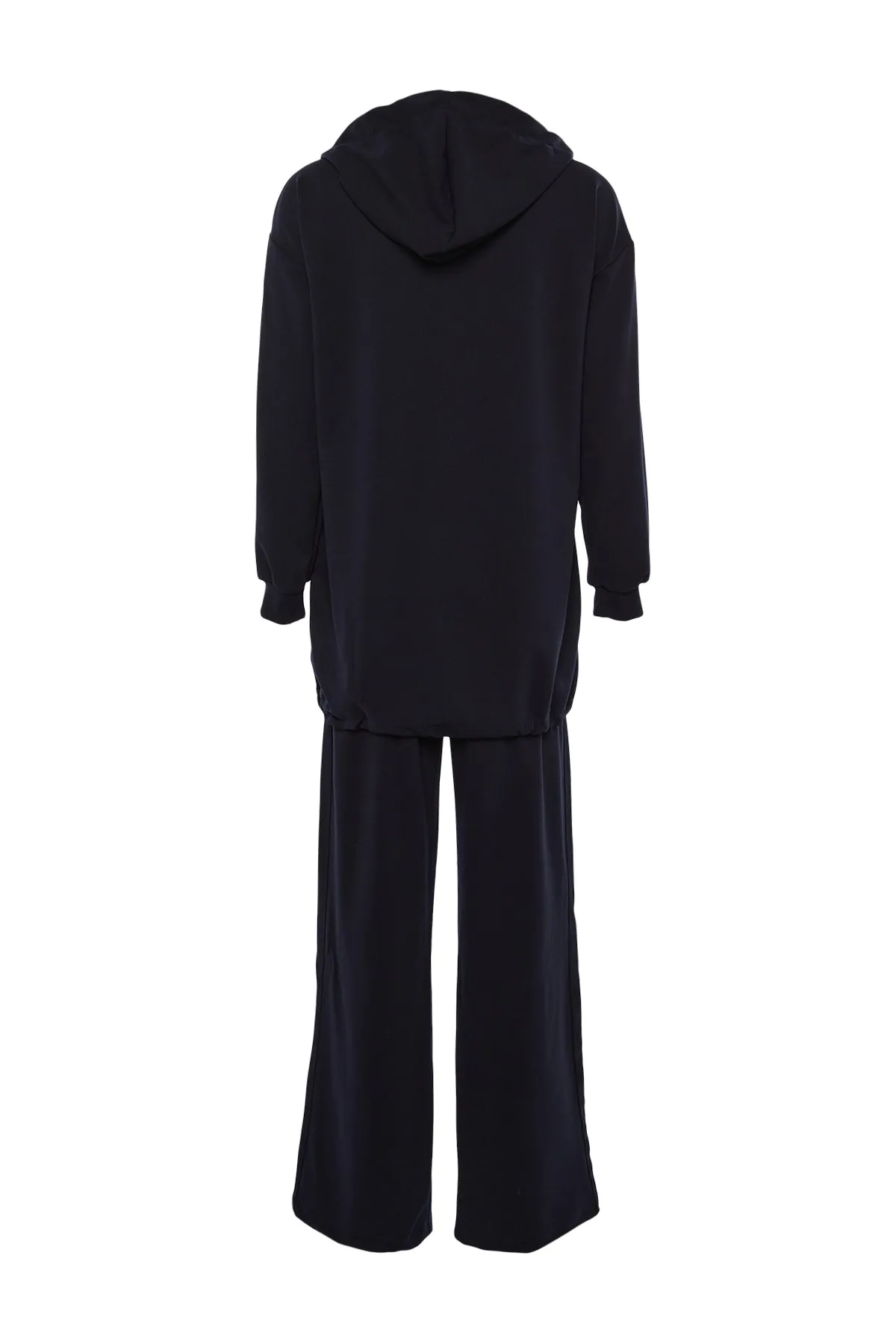Trendyol Modest  Indigoblaues Strickset aus Tunika und Hose mit Kapuze und Reißverschluss TCTAW22US0094