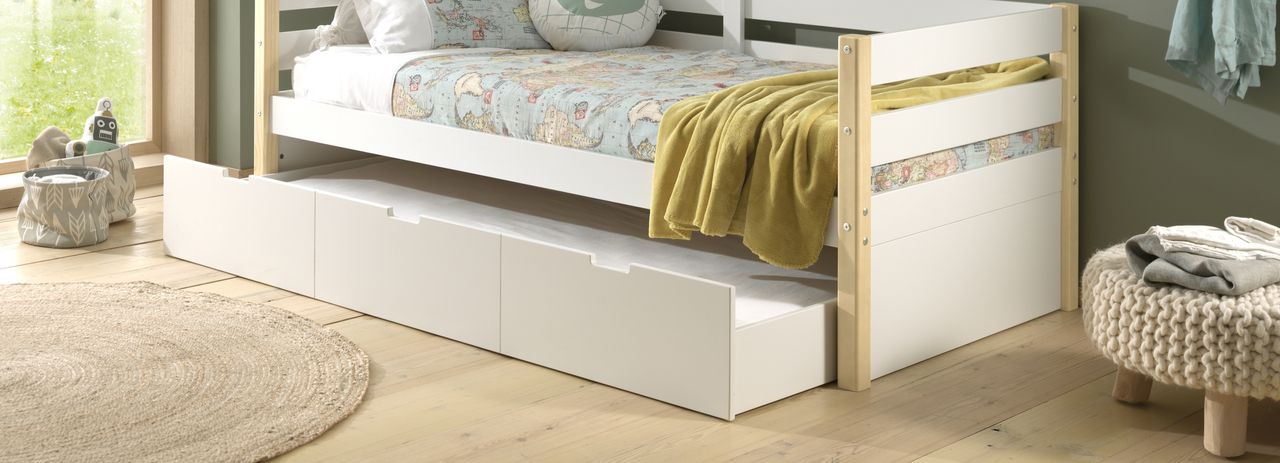 VIPACK Unterbett Margrit auf Rollen 90 x 190 cm, MDF Weiß lackiert