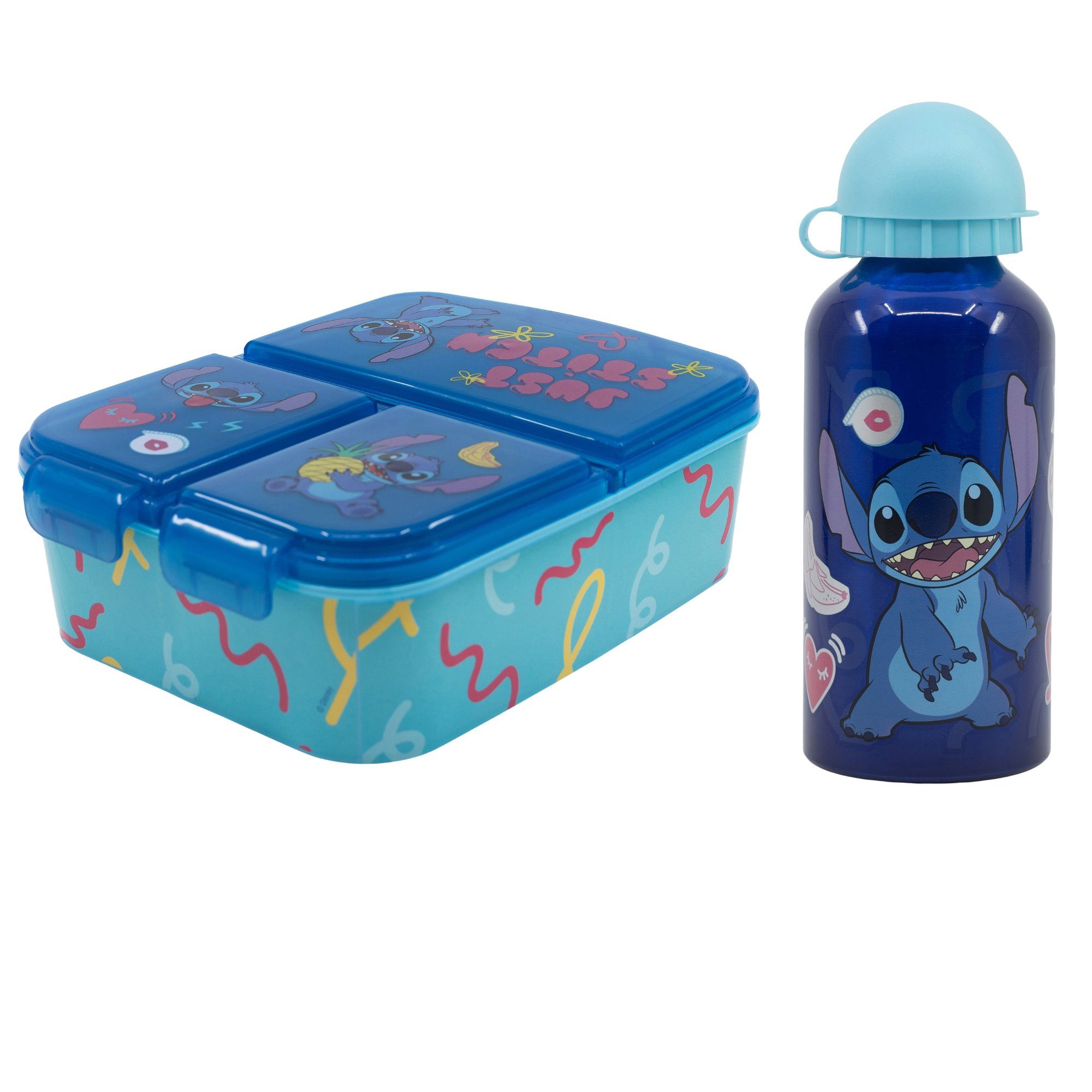 Lunchbox  Stitch 2 tlg. Lunch Set, Kunststoff, (2-tlg), Brotdose mit 3 Kammern Alu-Trinkflasche 400 ml