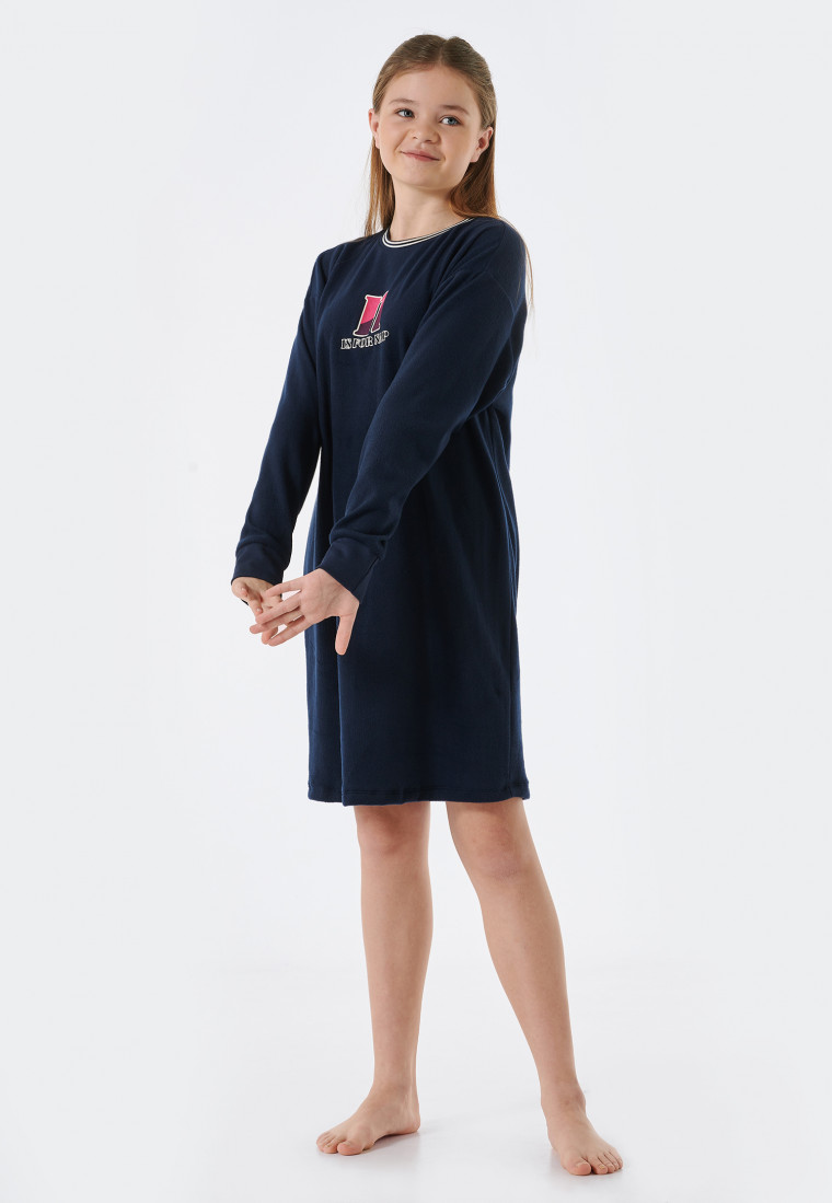 Sleepshirt langarm Fleece Bündchen nachtblau - Teens Nightwear