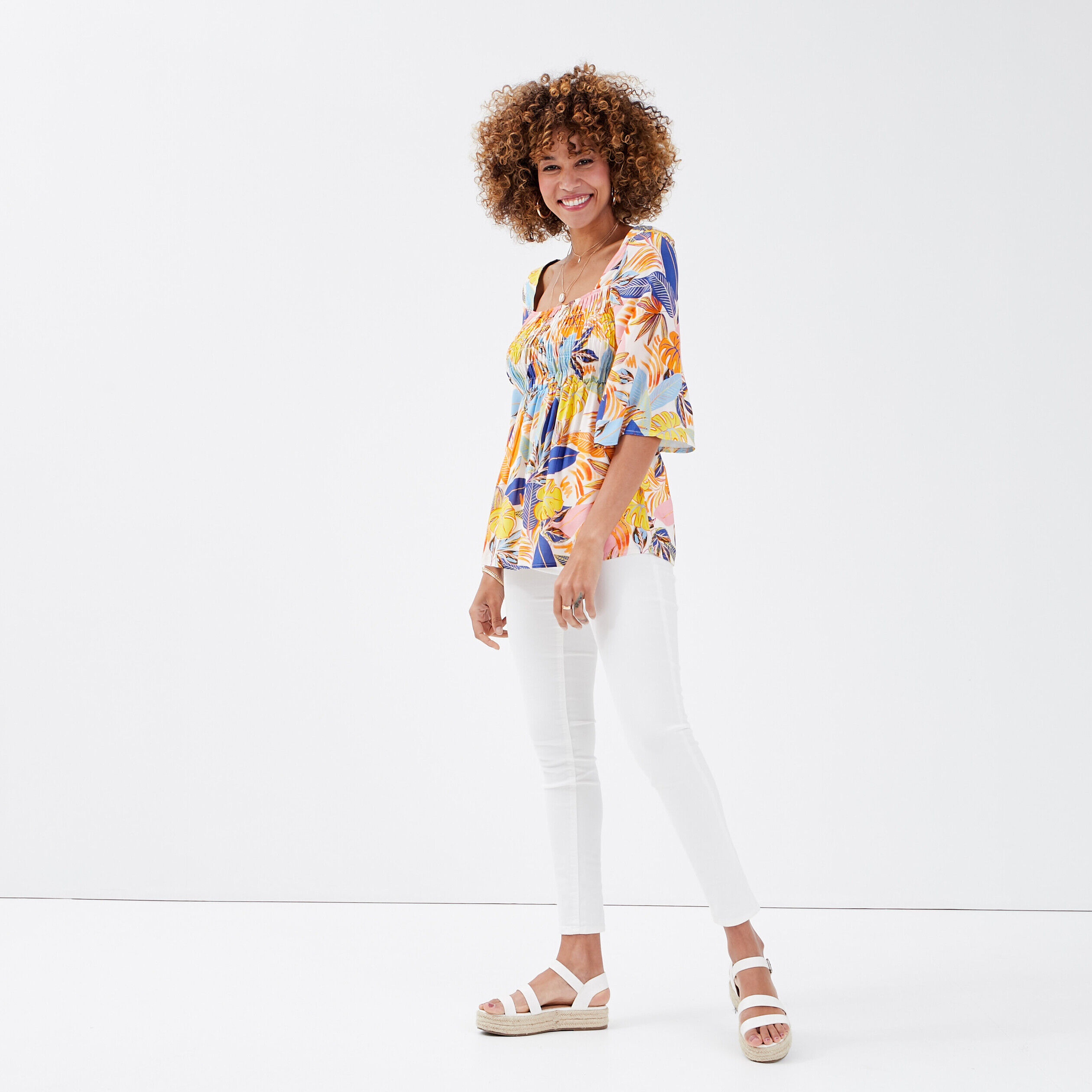 Blouse manches 3/4 blanc femme | Cache Cache