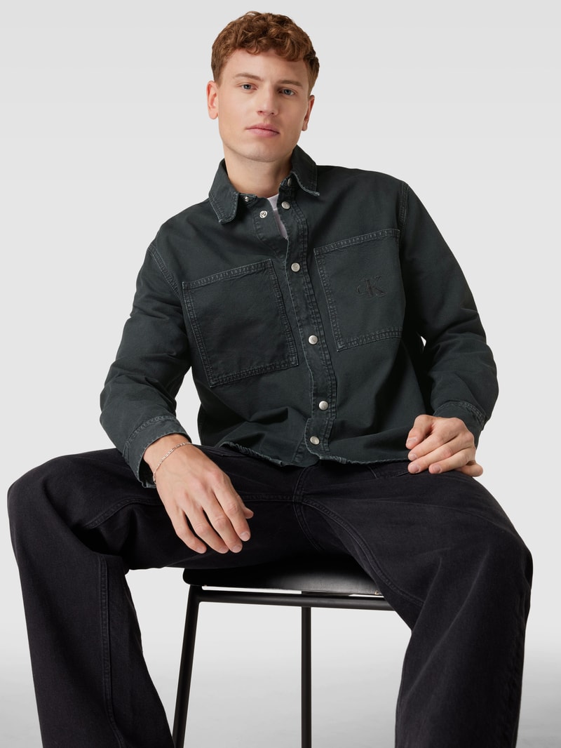 Freizeithemd mit Label-Stitching Modell 'CANVAS' in black