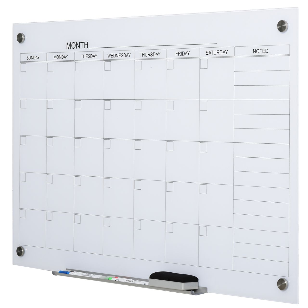 Vinsetto Kalendertafel Glasplatte mit 4 Glasclip Planungstafel Weiß