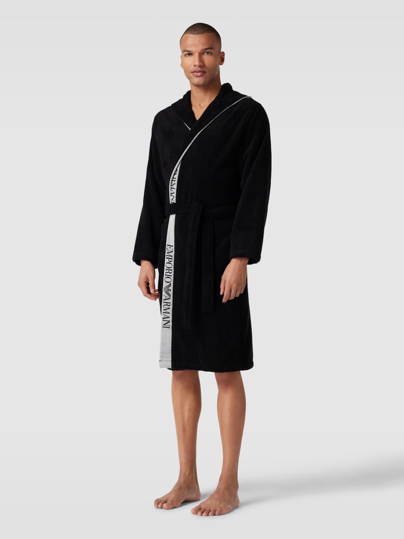 Bademantel mit Label-Print in schwarz
