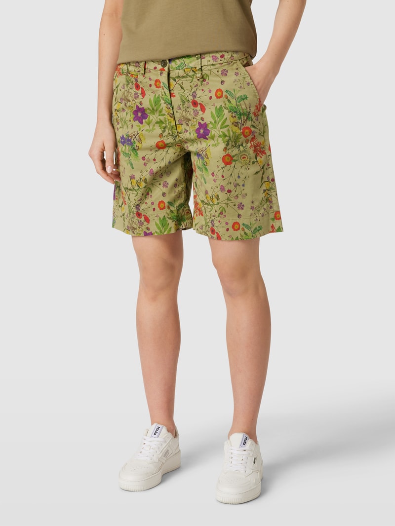 Bermudas mit Allover-Muster Modell 'JACQUELINE CURVY' in olivgrün