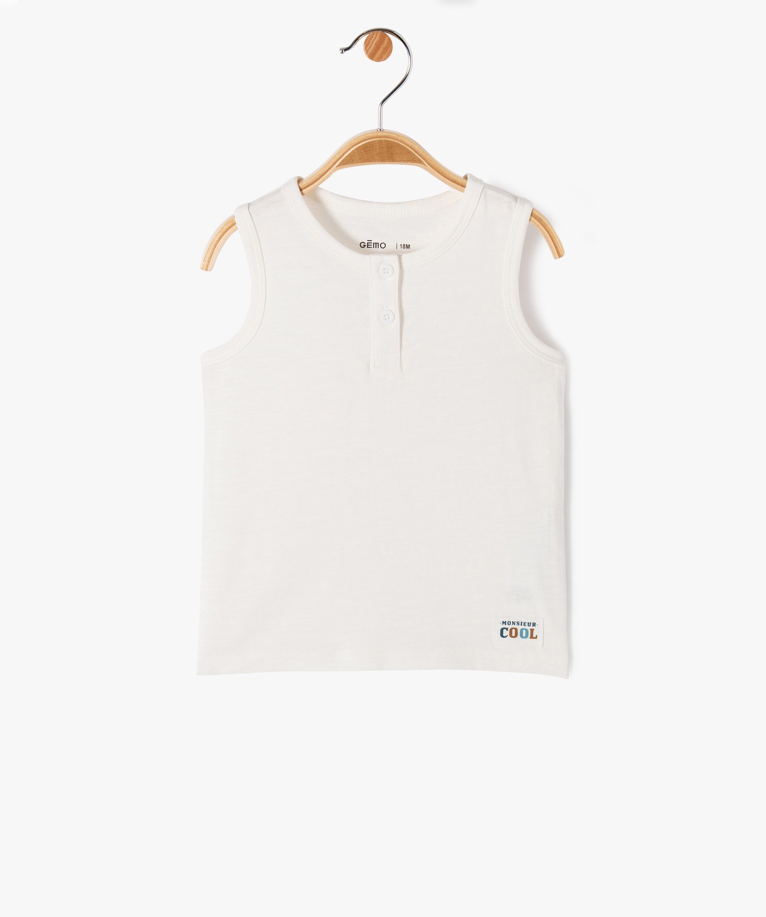 Débardeur uni avec col rond boutonné bébé Garçon blanc | GEMO