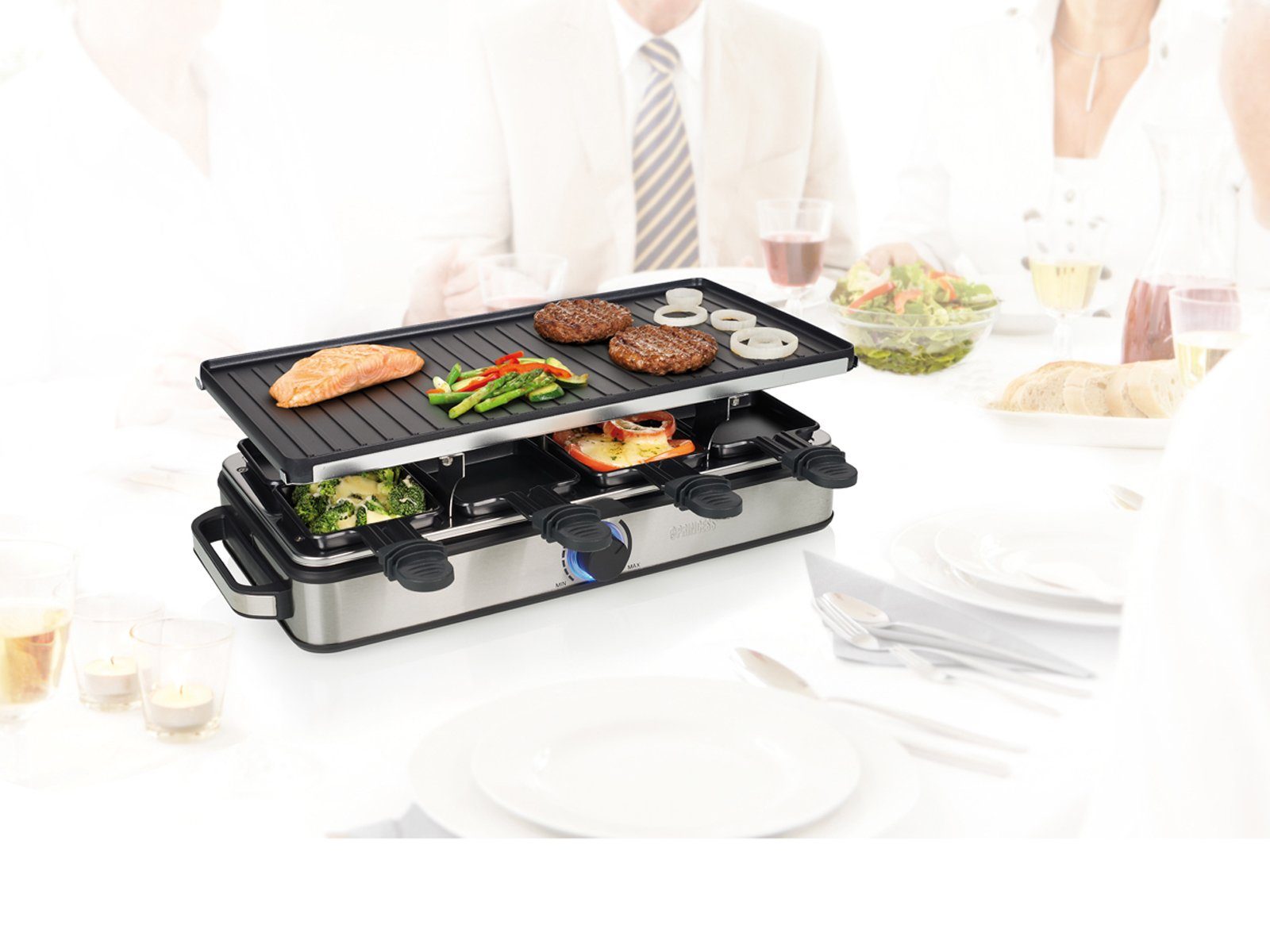 PRINCESS Raclette, Gerät für 2-8 Personen Tischgrill Grillplatte wendbar Camping geeignet