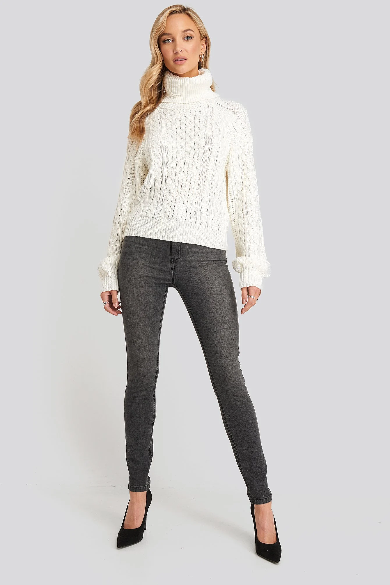 High Neck Cable Knitted Sweater