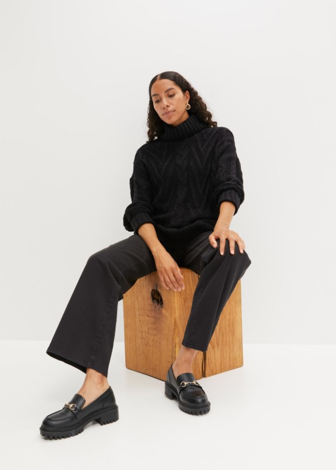 Rollkragen-Pullover mit Zopfmuster