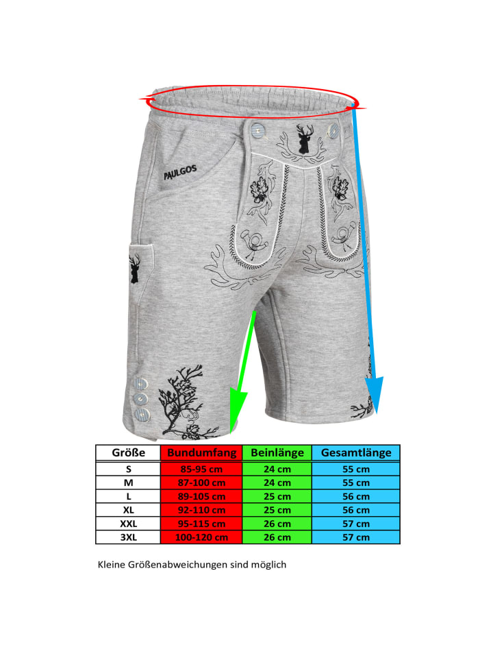 PAULGOS Jogginghose Design Trachten Lederhose Bermuda Shorts Kurz JOK3 in Hellgrau günstig kaufen