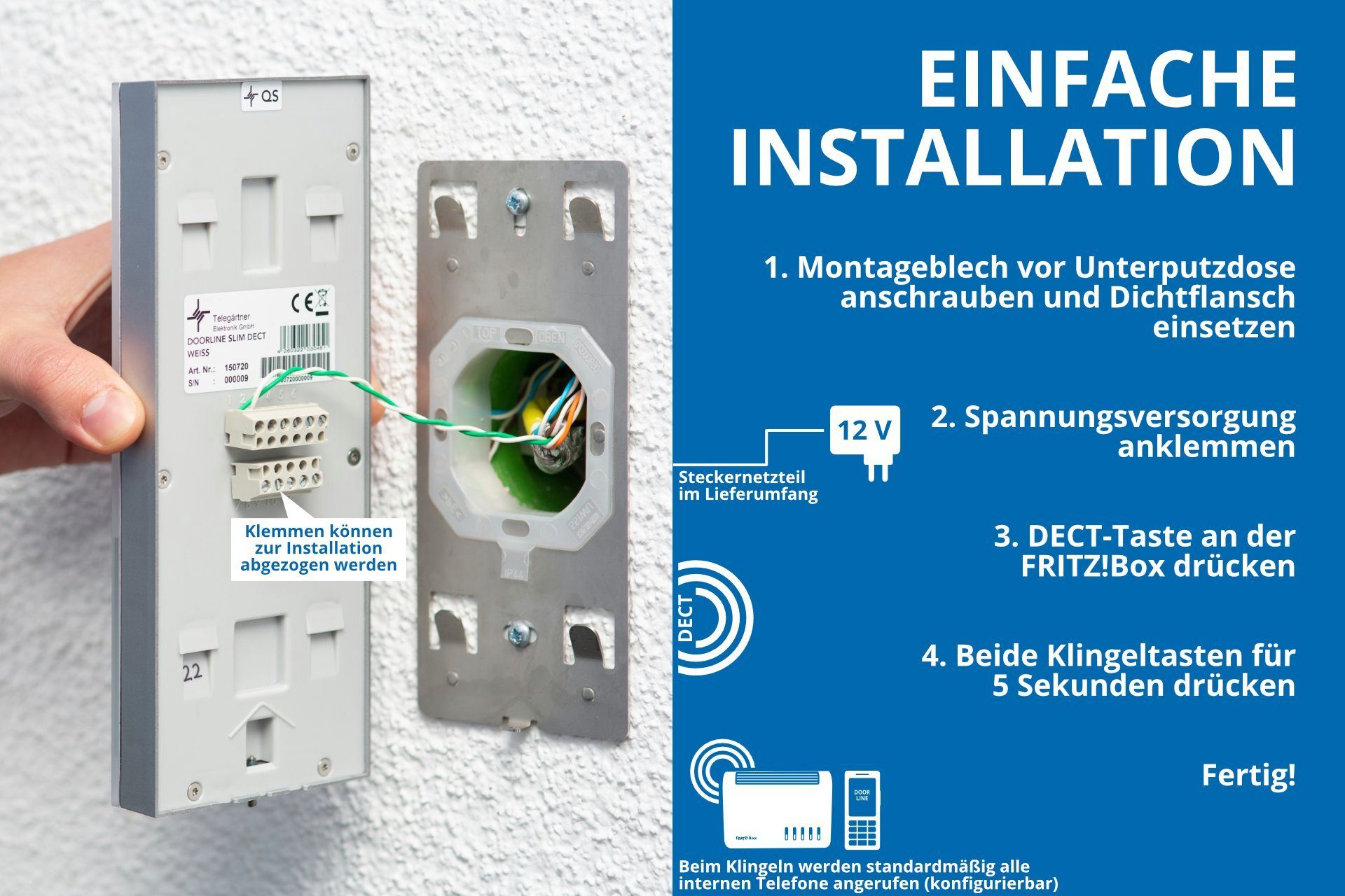 DoorLine Slim DECT Smart Home Türklingel (per Knopfdrück mit der AVM FRITZ!Box zur Tür-Sprechanlage gekoppelt)