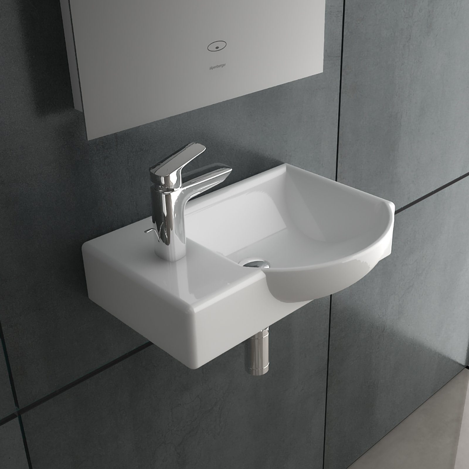 Alpenberger Waschbecken 45 cm Breit - Hängewaschbecken mit Überlauf aus Keramik (Handwaschbecken für Badezimmer & Gästebad, 1-St., 1-tlg. Waschtisch), Wash Basin pflegeleicht, Kleines Gäste WC Lavabo & Bad Spülbecken