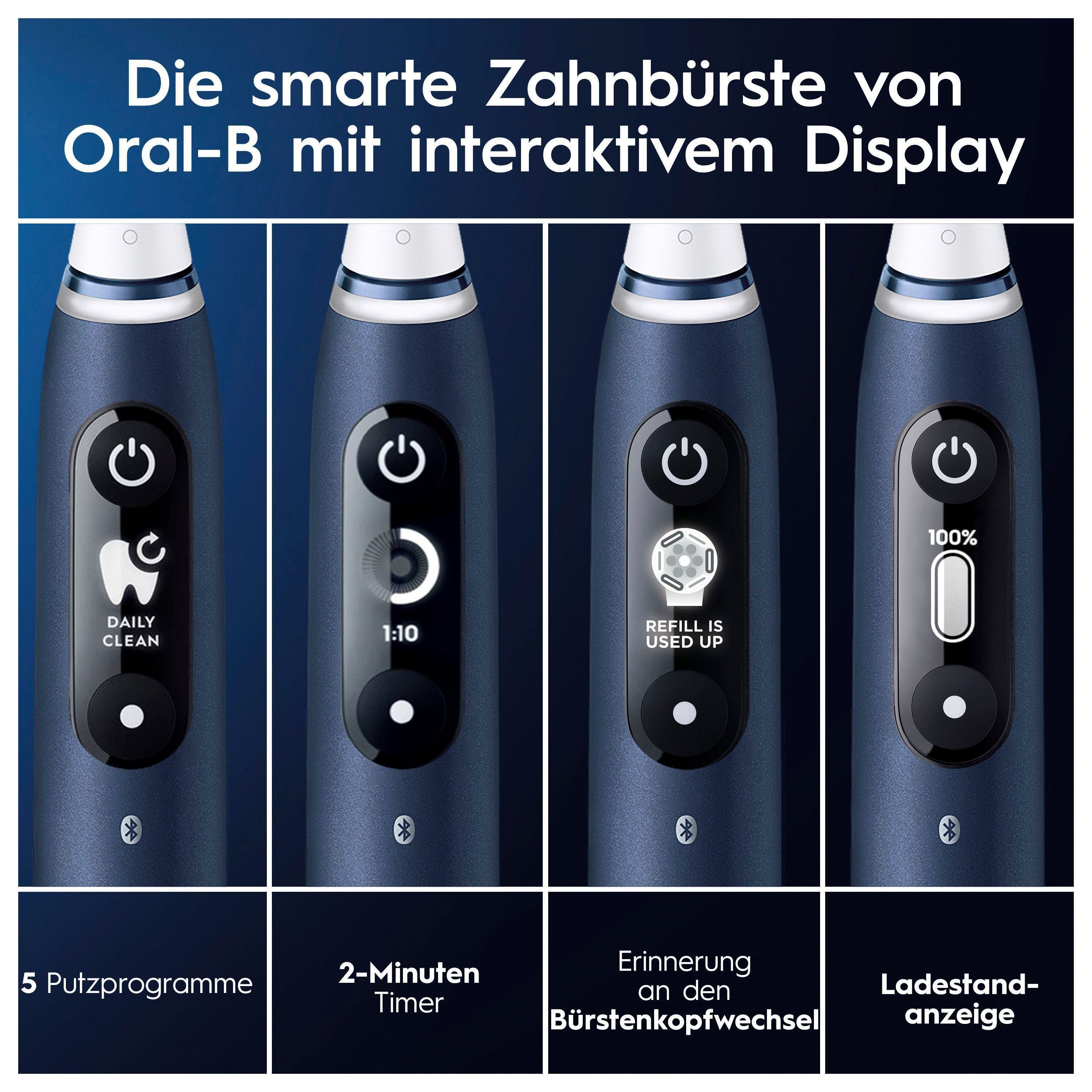 Oral-B Elektrische Zahnbürste iO 7, Aufsteckbürsten: 2 St., mit Magnet-Technologie, Display, 5 Putzmodi, Reiseetui