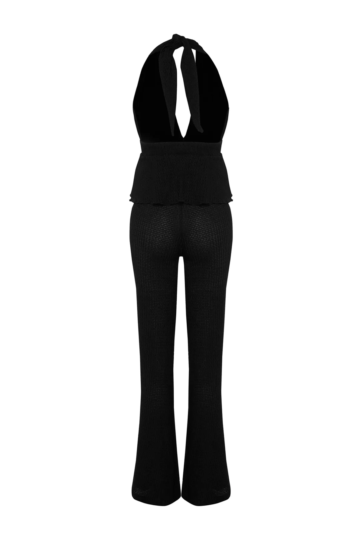 Trendyol Collection  Schwarzes Strick-Rücken-Set mit tief ausgeschnittener Bluse und Hose TBESS24AU00001