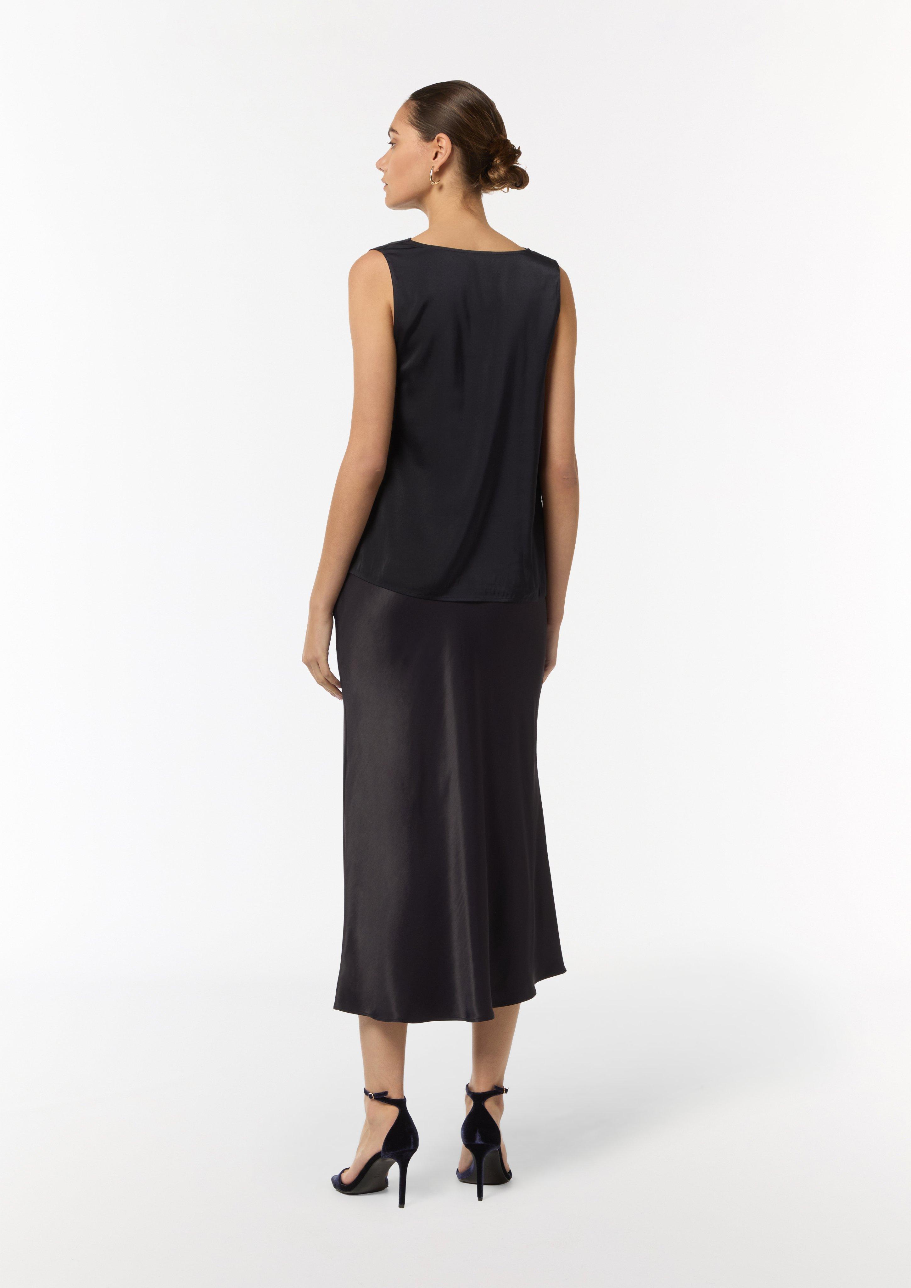 Satiniertes Blusentop mit Wasserfall-Ausschnitt - navy