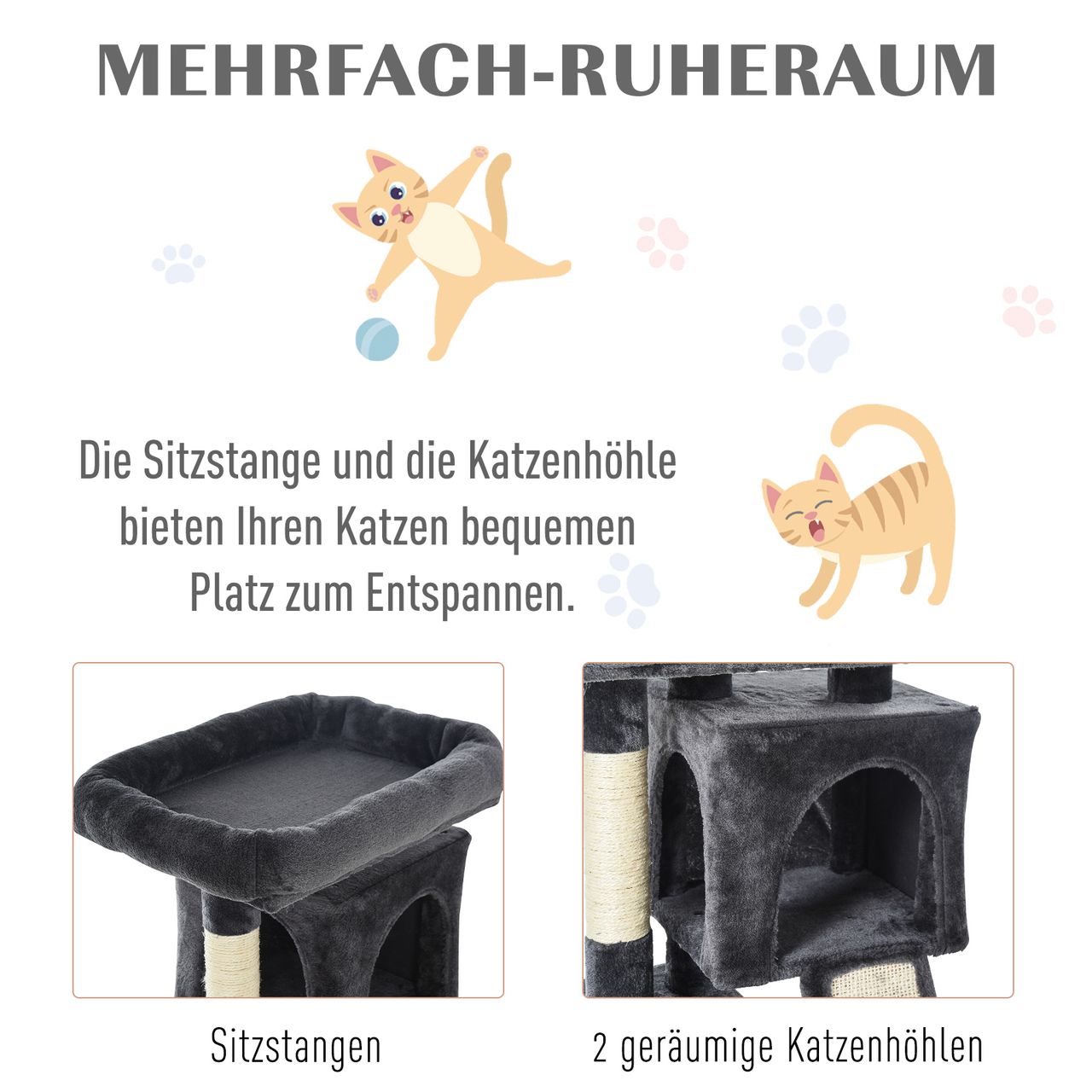PawHut Katzenbaum Katzenkratzbaum Katzenbaum mit Sisalsäulen Dunkelgrau