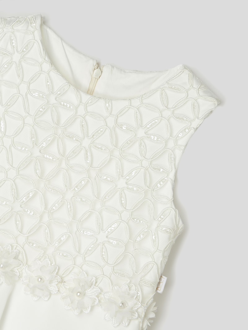 Kleid mit floralem Zierbesatz in ecru