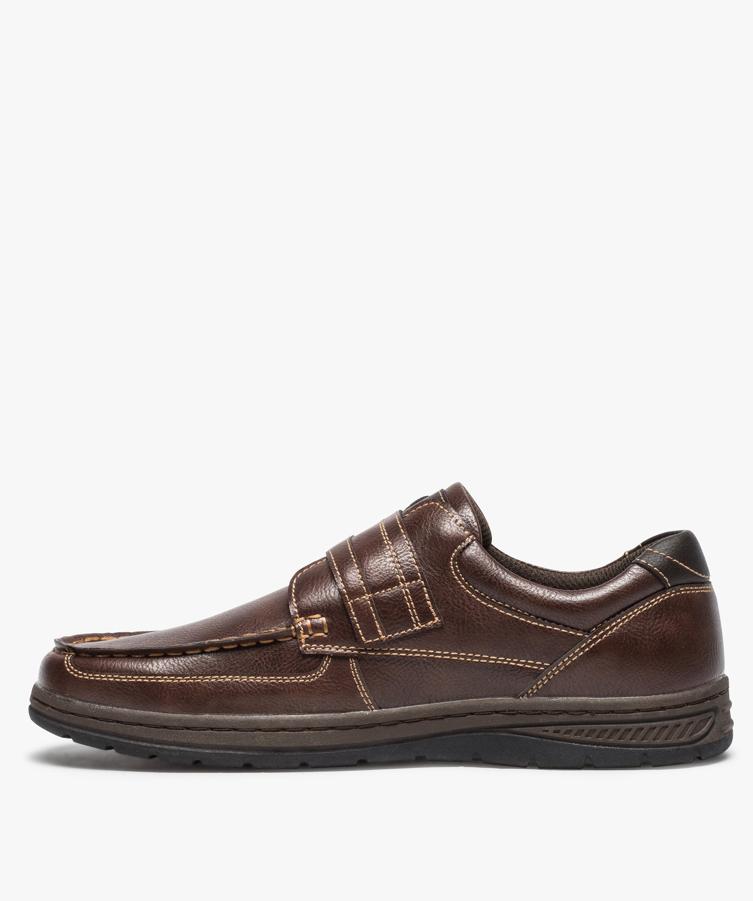 Chaussures bateau homme confort fermeture scratch marron | GEMO