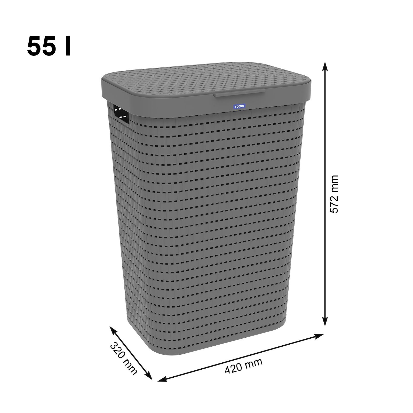 ROTHO Wäschekorb Country 3er-Set Wäschesammler 55l mit Deckel, Kunststoff (PP) BPA-frei (Wäschesammlerset, 2er-Set), Löcher an den Seiten ermöglicht Luftzirkulation innerhalb der Wäschebox