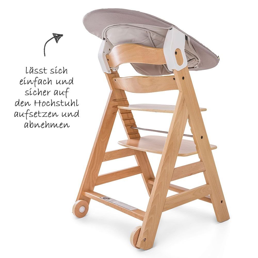 Hauck Hochstuhl Beta Plus Natur - Newborn Set (Set, 5 St), Holz Babystuhl ab Geburt, Aufsatz für Neugeborene, Sitzauflage, Tisch