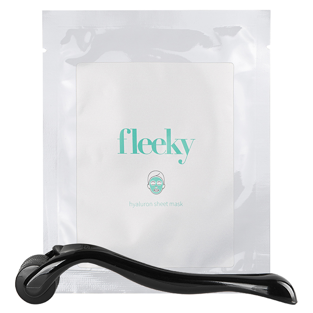 Fleeky Masque Tissu avec Derma Roller - Régénérant et Hydratant à l'Hyaluronane Masque