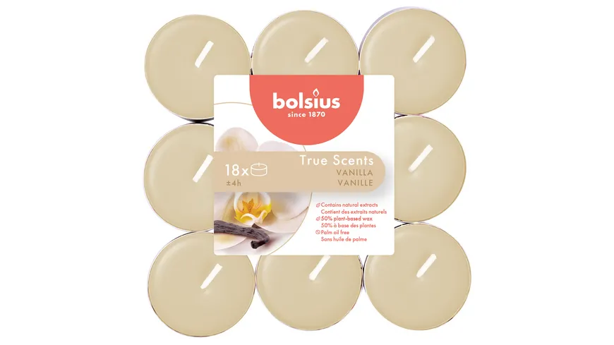 bolsius Duft-Teelichte True Scents 4h 18er Pack Vanille Vanille