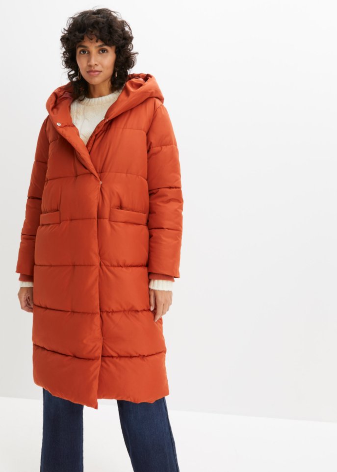 Wattierter Oversize-Mantel mit Kapuze, aus recyceltem Polyester