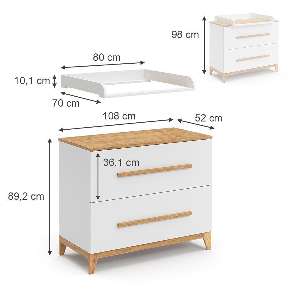 VitaliSpa® Wickelkommode Wickeltisch Malia Weiß Eiche