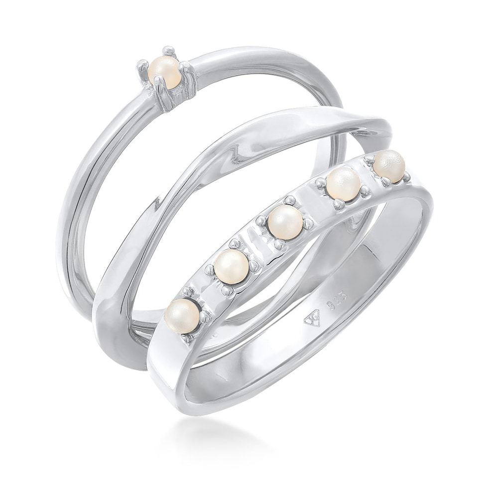 Elli Elli Bague Femmes pile de 3 perles de verre classique en Argent Sterling 925 Bague