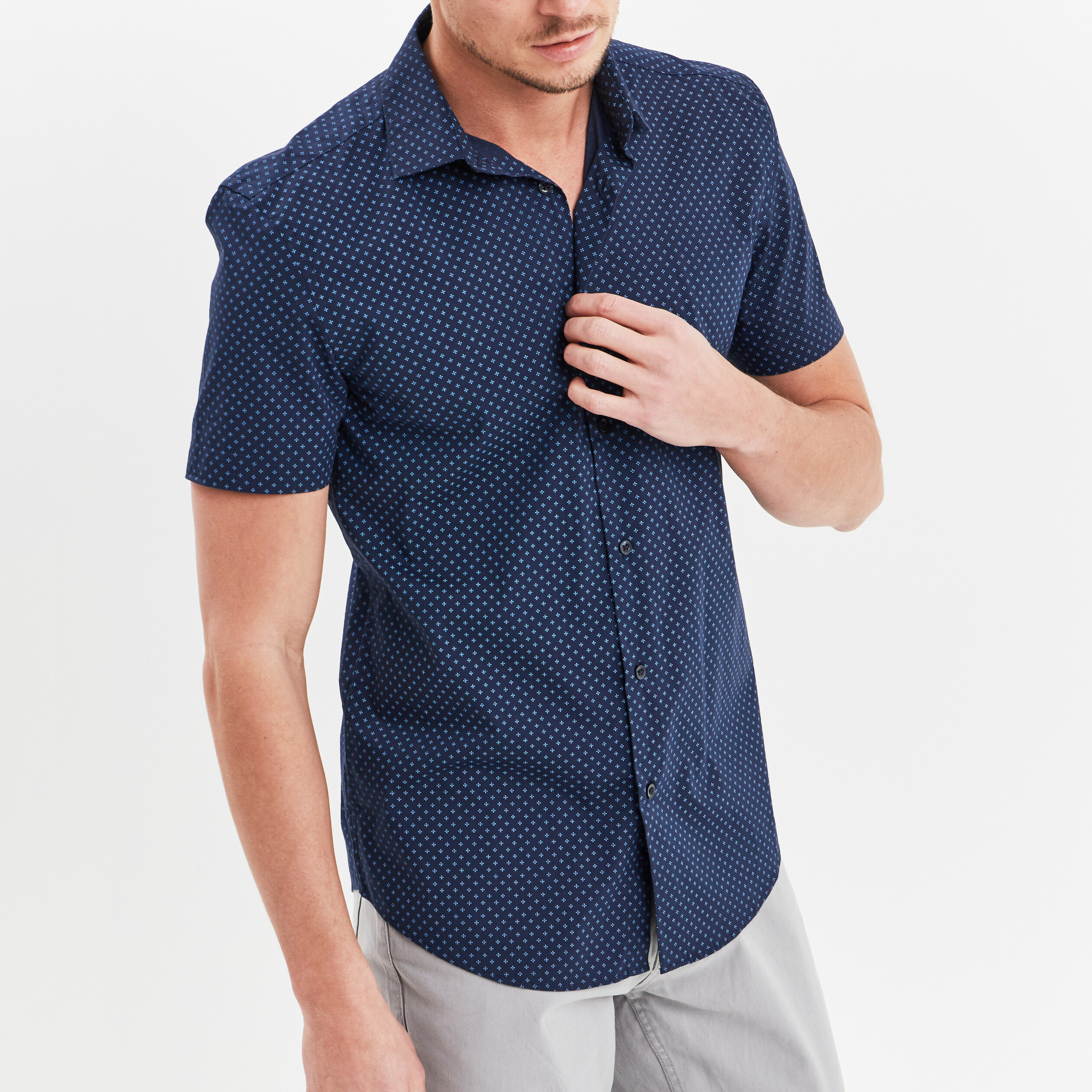 Chemise manches courtes coton bleu marine homme | La Halle