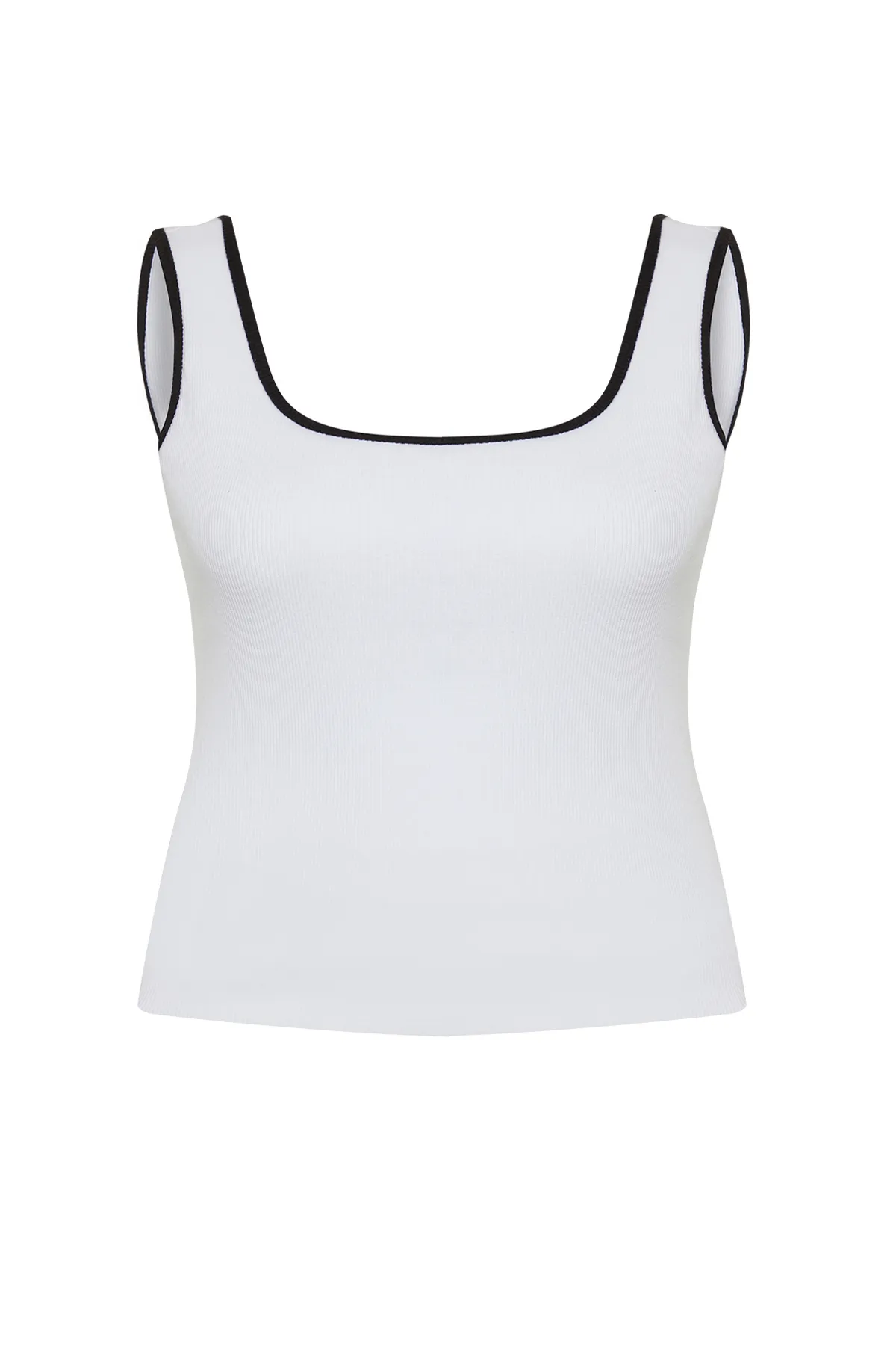 Trendyol Curve  Weißer kontrastierender Strick-Athlete mit Paspelierung TBBSS24CV00001 Schwarzer kontrastierender Strick-Athlete mit Paspelierung TBBSS24CV00001