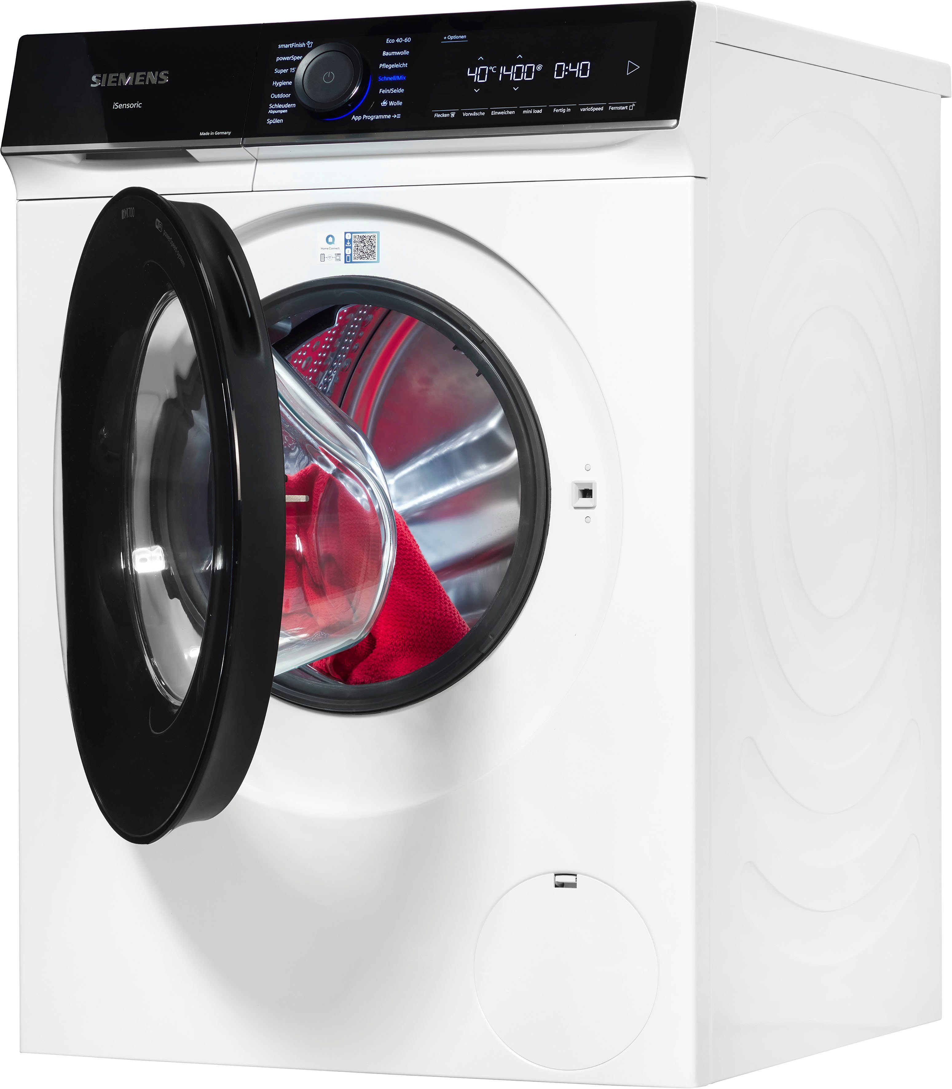 SIEMENS Waschmaschine iQ700 WG44B20Z0, 9 kg, 1400 U/min, smartFinish – glättet dank Dampf sämtliche Knitterfalten