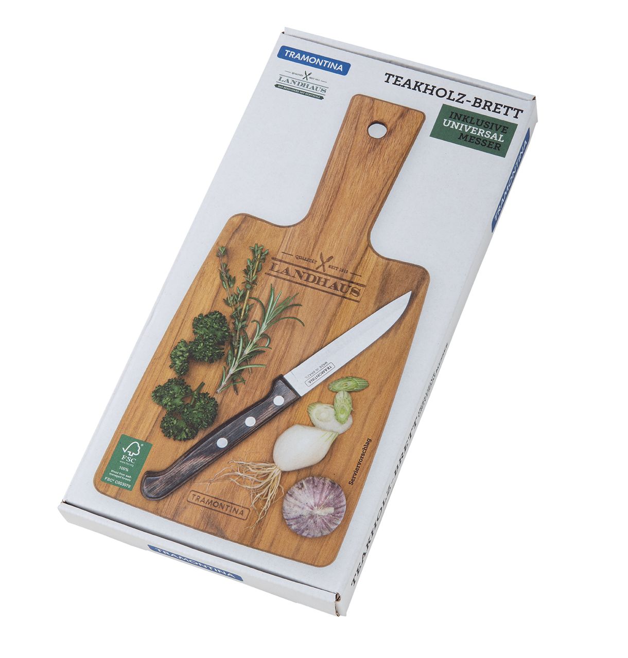 Tramontina Geschenkset Schneidebrett Teak inkl. Universal Küchenmesser