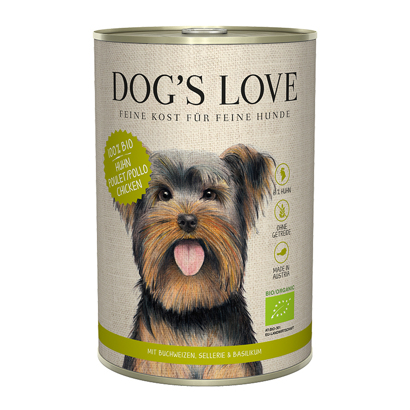 DOG'S LOVE Hundenassfutter DOG'S LOVE BIO 6x400g Huhn mit Buchweizen & Sellerie