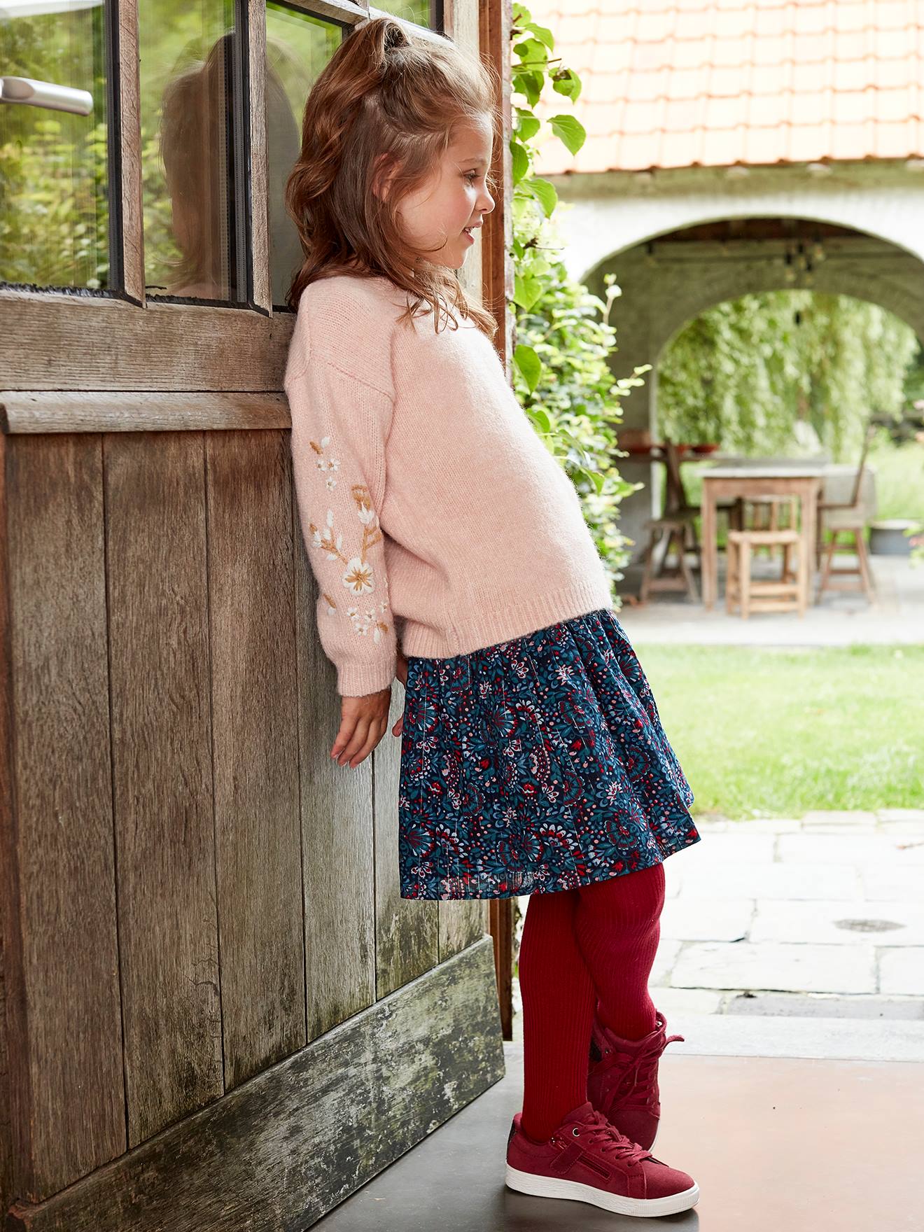 Jupe imprimée fleurs fille détails fils brillants marine imprimé