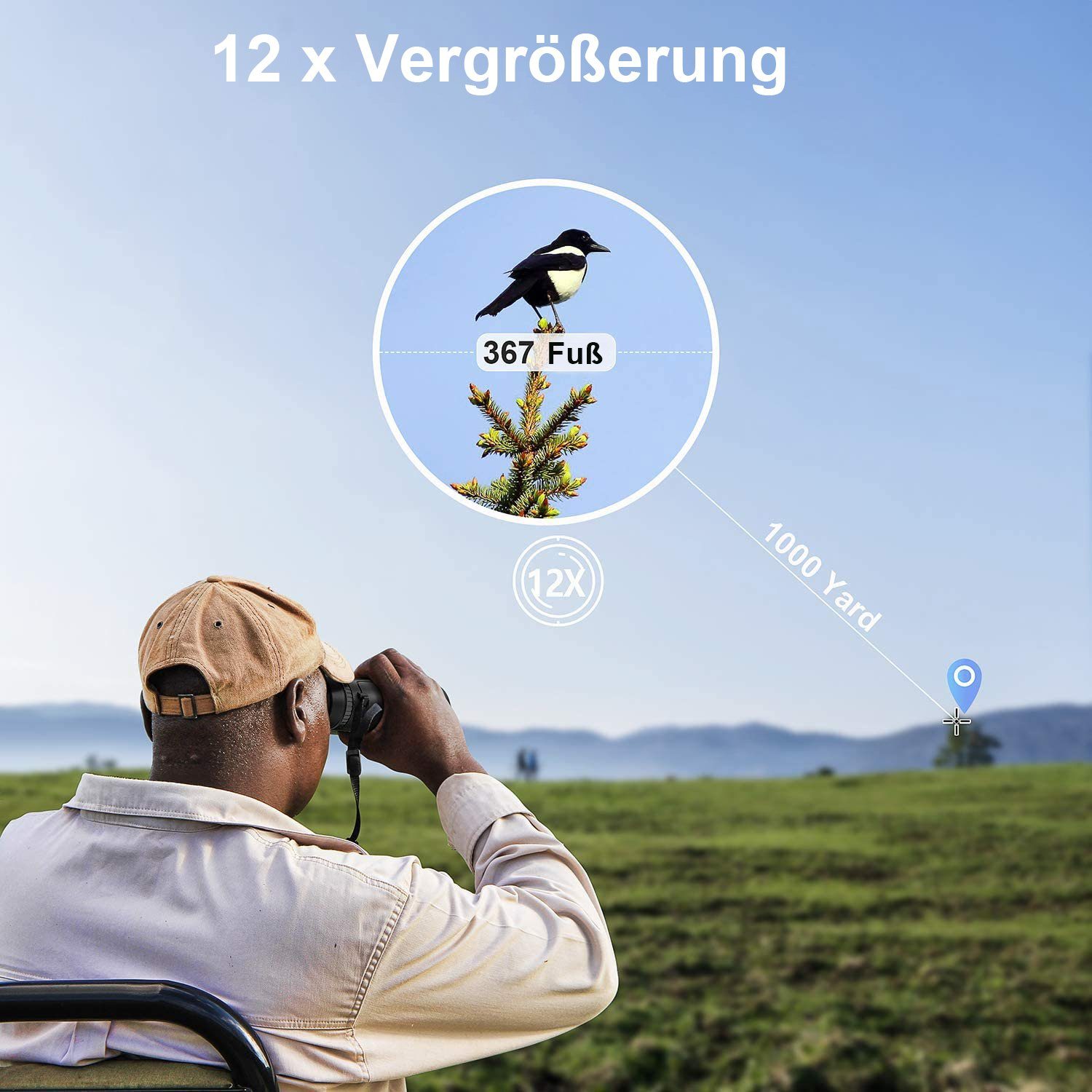 KIKAKO Vaxiuja 12 x 42 Dach Prisma Fernglas für Erwachsene Fernglas