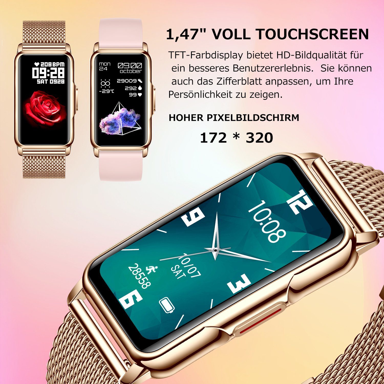 Mutoy Smartwatch, Fitness Tracker Uhr für Damen, Aktivitätstracker Uhren Smartwatch (1,47