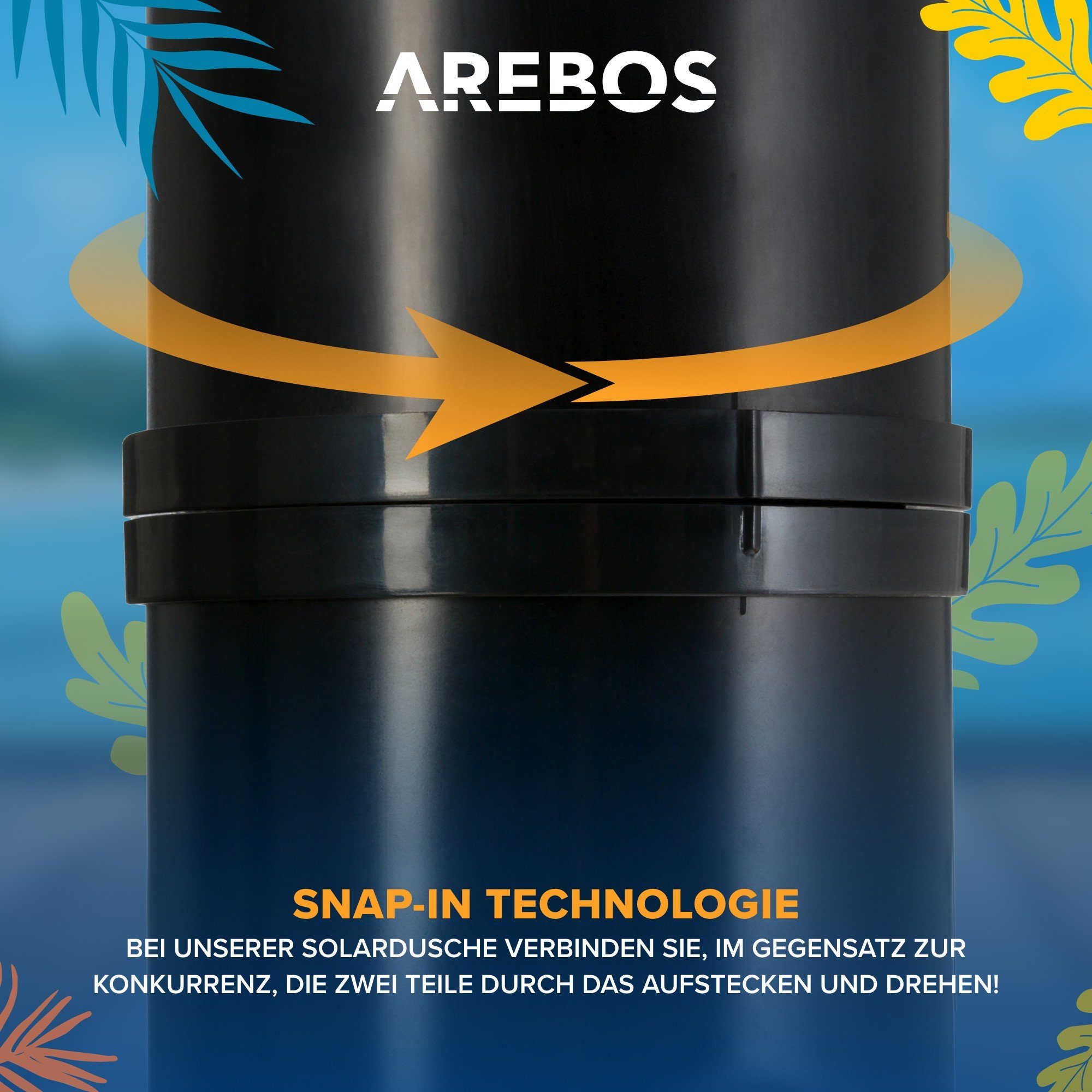 Arebos Solardusche 20 Liter, mit integriertem Thermometer & Fußdusche (Set), Inkl. Abdeckhaube