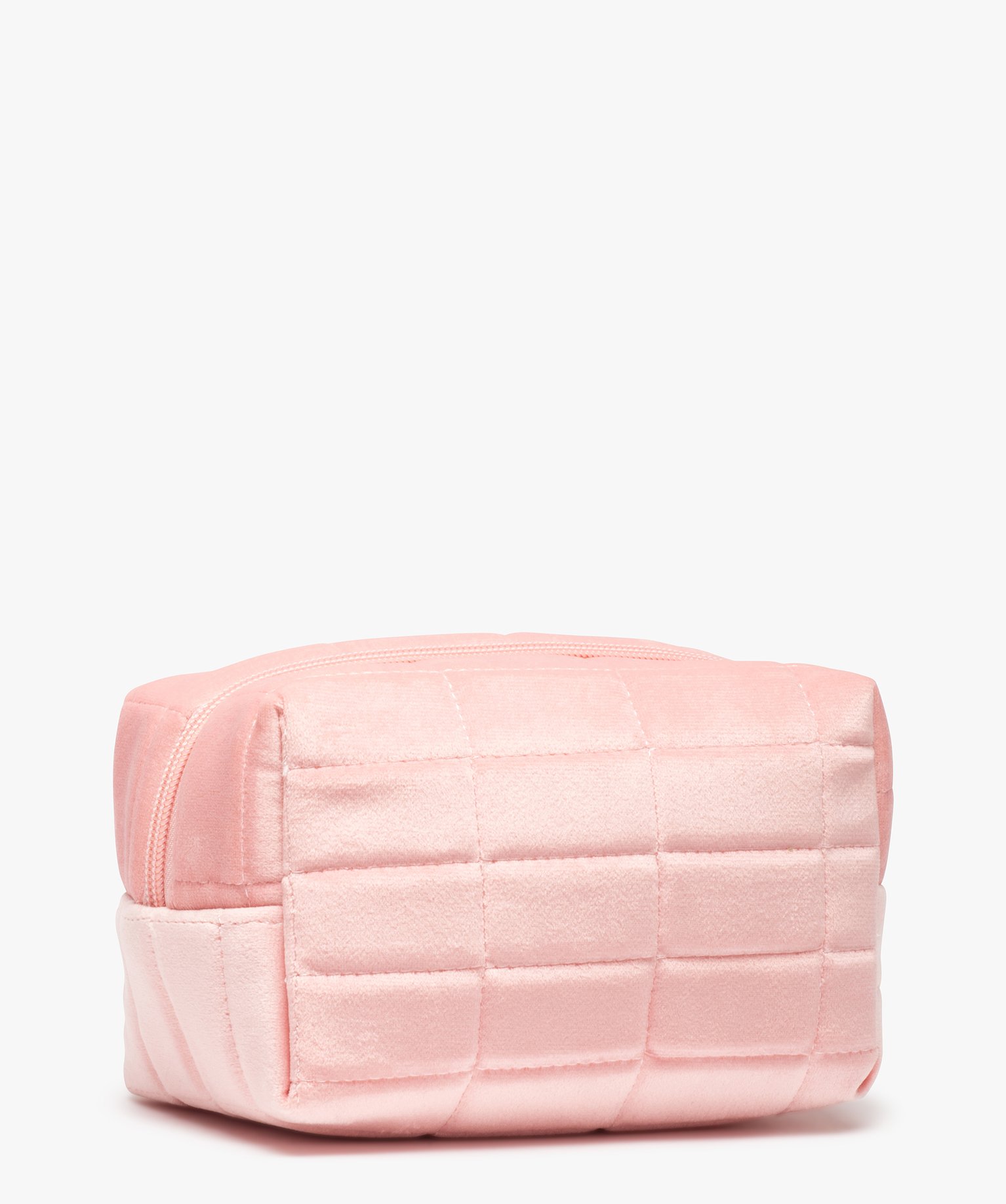 Trousse à maquillage femme en velours matelassé rose | GEMO