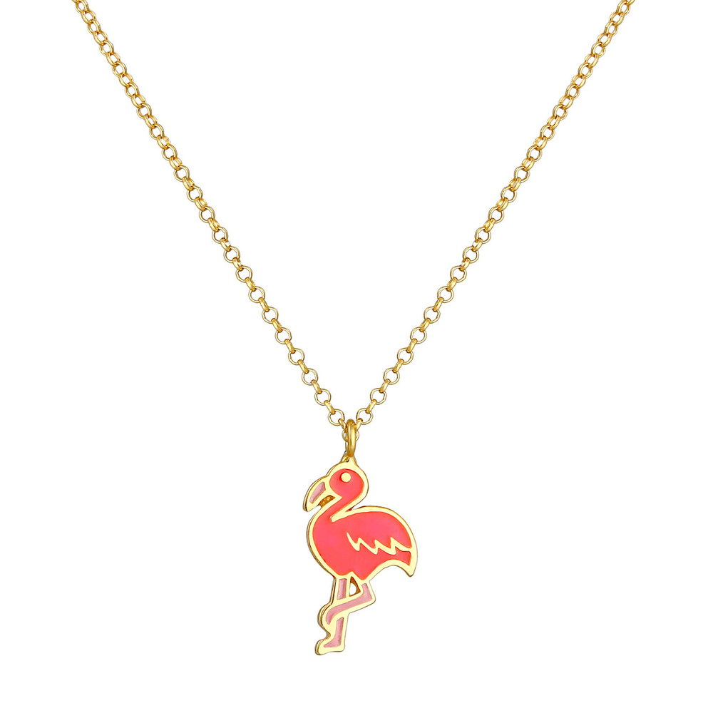 Elli Elli Collier Pendentif Flamant d'été coloré avec émail en argent sterling 925 pla collier